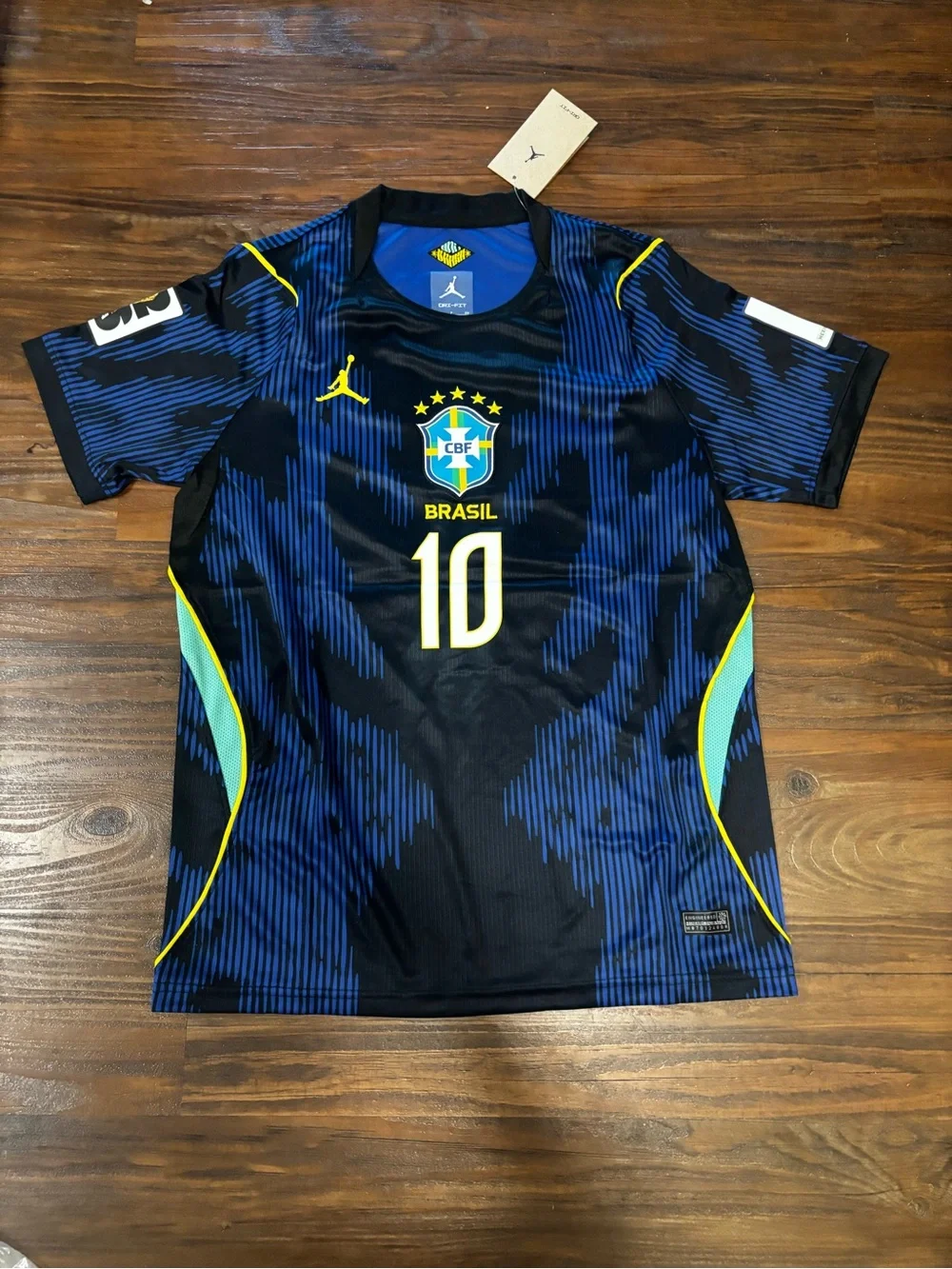 Jordan Brasil #10 Black & Navy Soccer Jersey with Yellow Accents